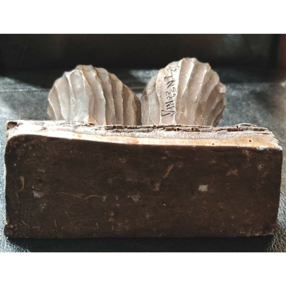 Vtg Rustic Couple of Art Owls On A Log By Yincent Hand Painted Plaster Metallic - Picture 6 of 9